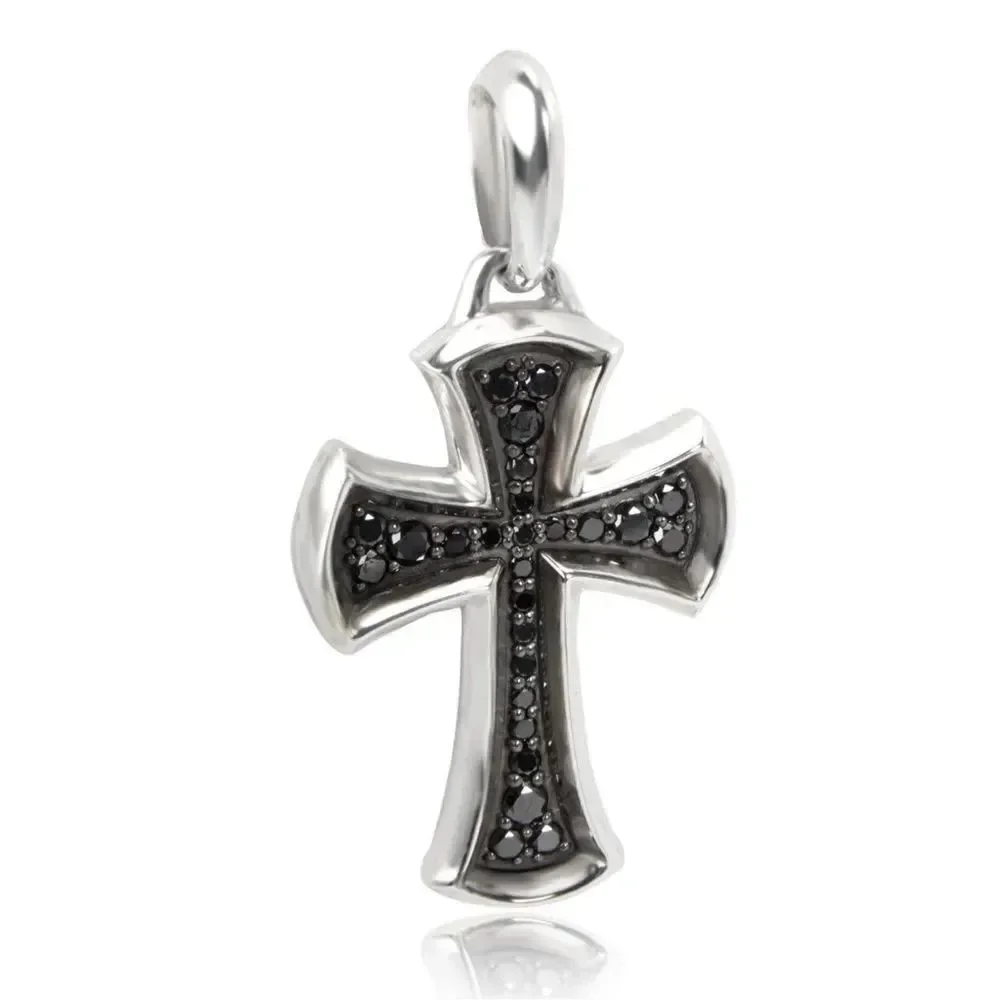 David Yurman Knife-Edge Cross Pendant Sterling Silver with Pave Black Diamonds